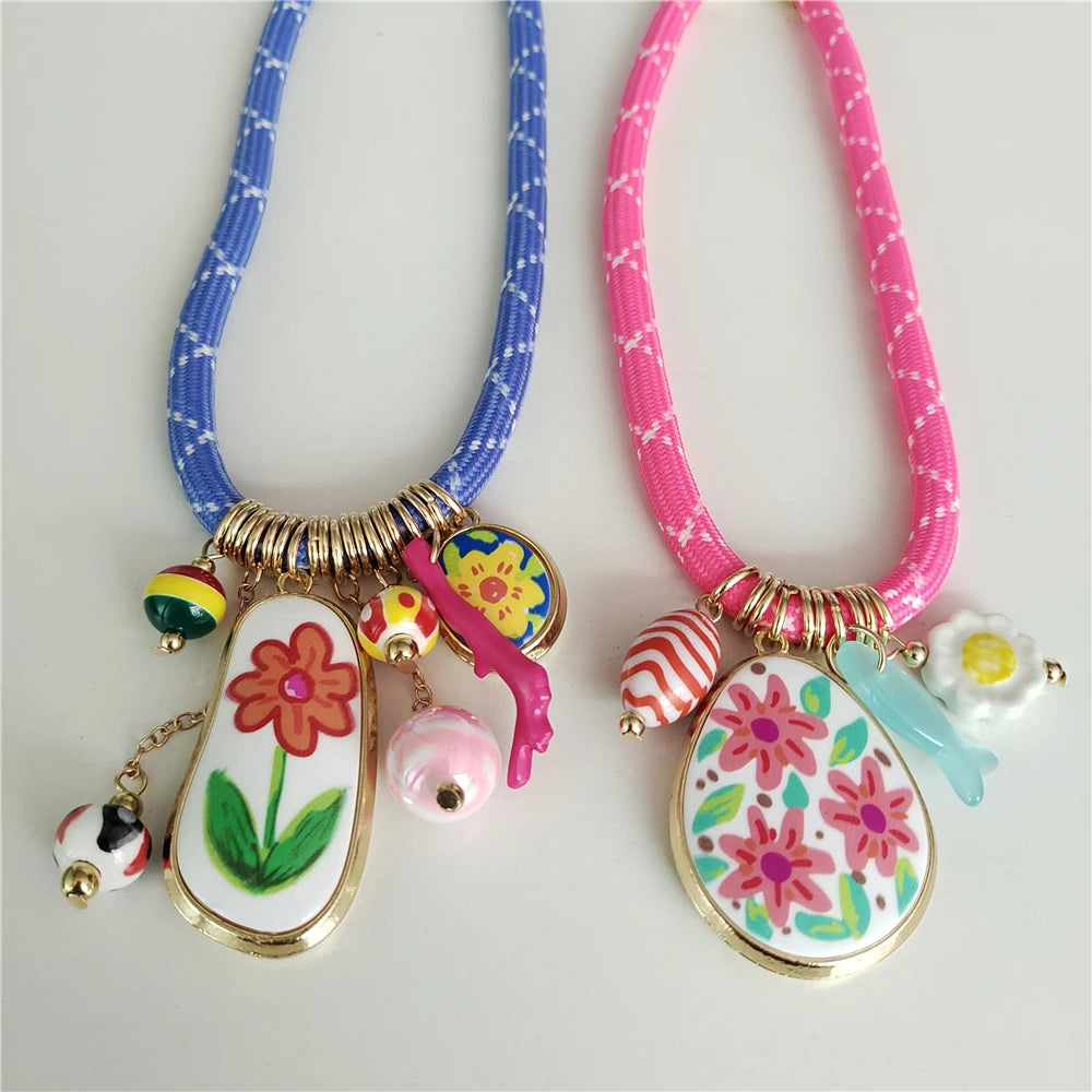 Colorful Dopamine Pink Blue Cord Choker Necklace