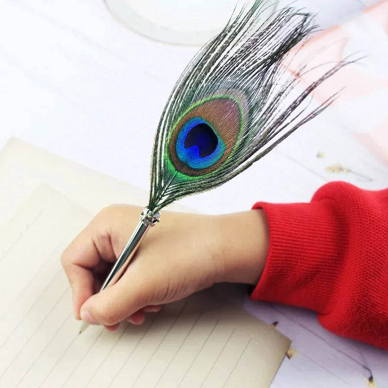 Peacock Feather Pen Black Ballpoint Pen