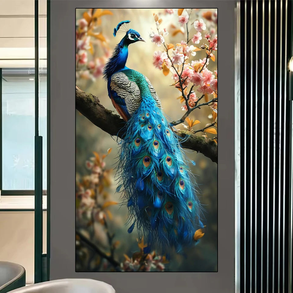 Diamond Cross Embroidery Beautiful Blue Peacock Flower