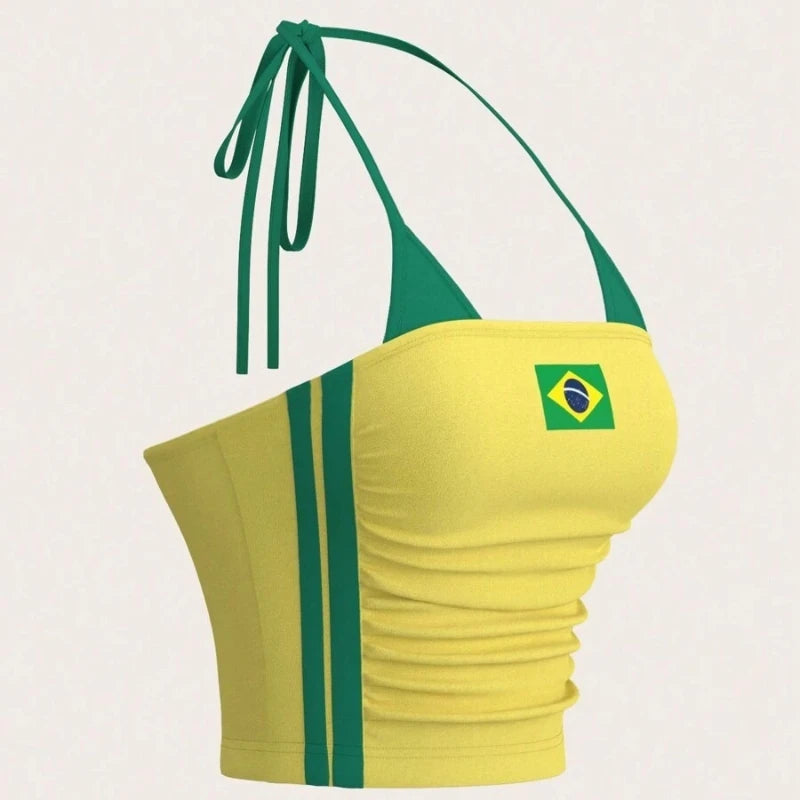 Brazil Flag Crop Top Women