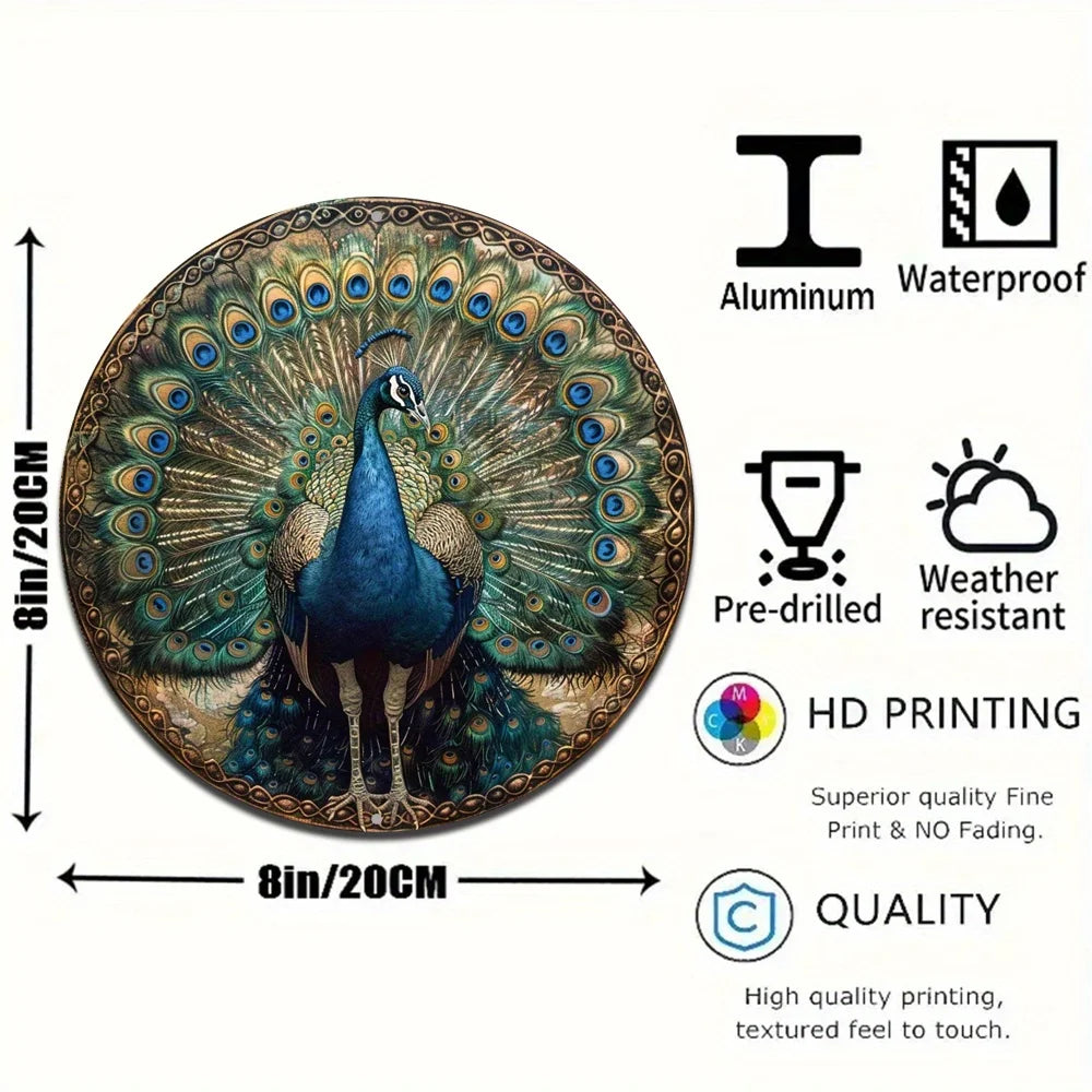 Peacock Themed Wreath Sign - Durable Metal Decor