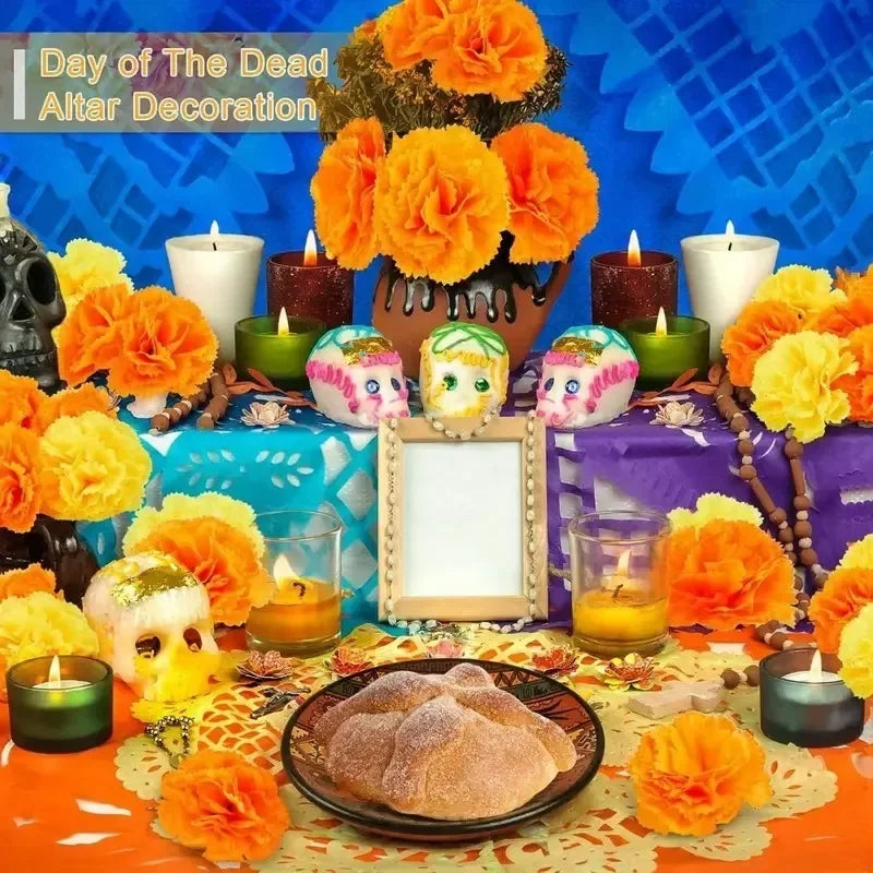 2.17 Inch Marigold Artificial Flowers Day of The Dead, Halloween and Diwali Party Home Outdoor Decoration