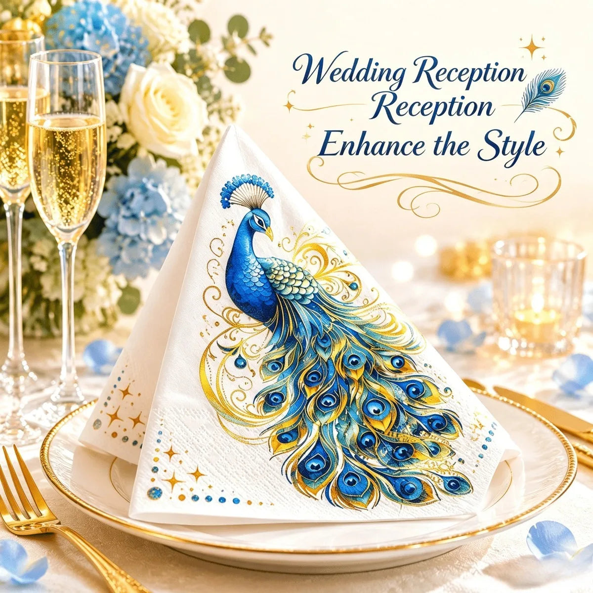 Vintage Blue Peacock Printed Napkins