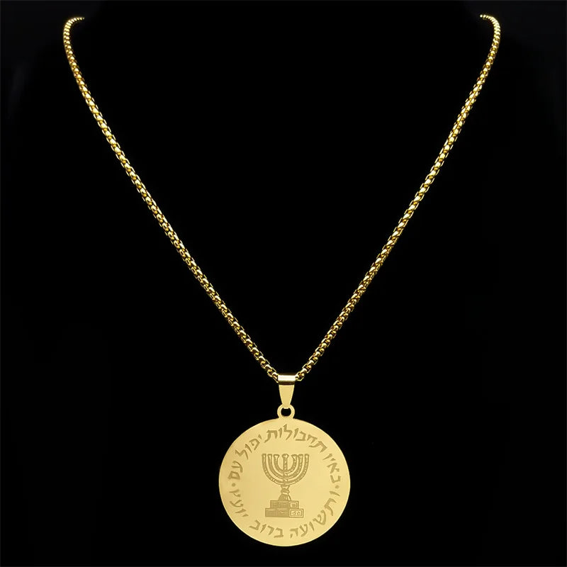 Hebrew Hanukkah Menorah Candles Jerusalem Necklace