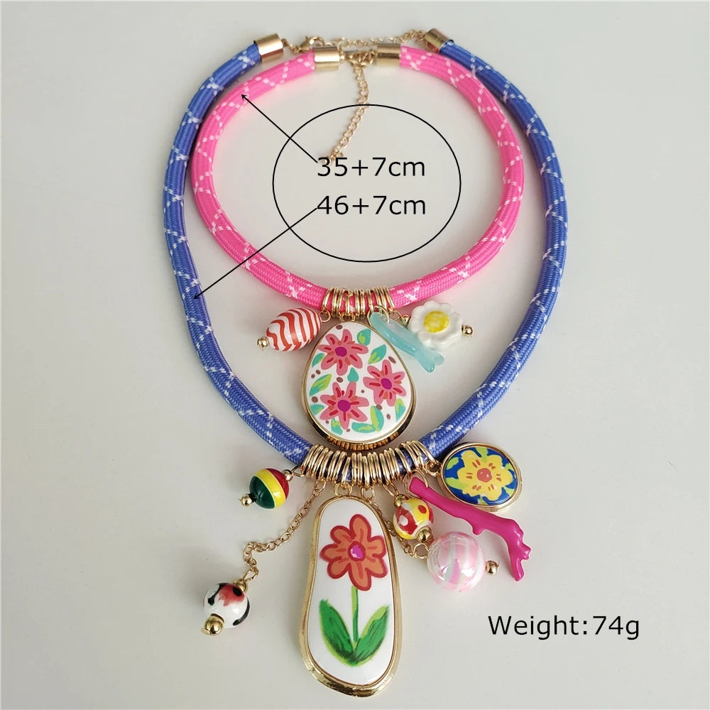 Colorful Dopamine Pink Blue Cord Choker Necklace