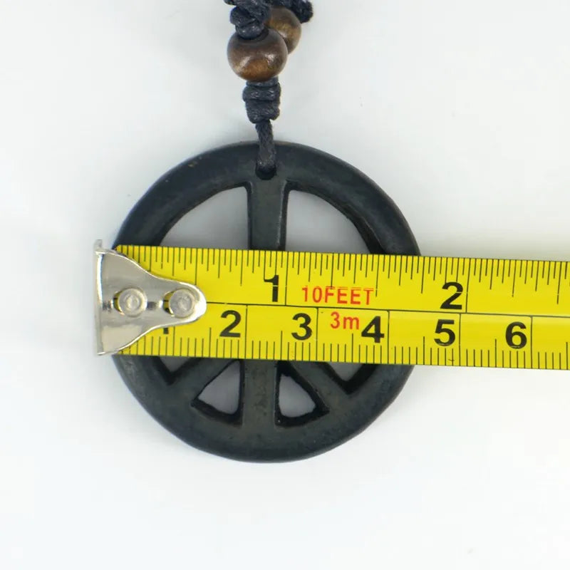 Peace Sign Bone Resin Carving Pendant Necklace