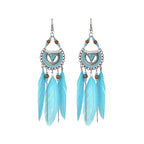 White Semicircle Long Feather Tassel Ladies Earrings