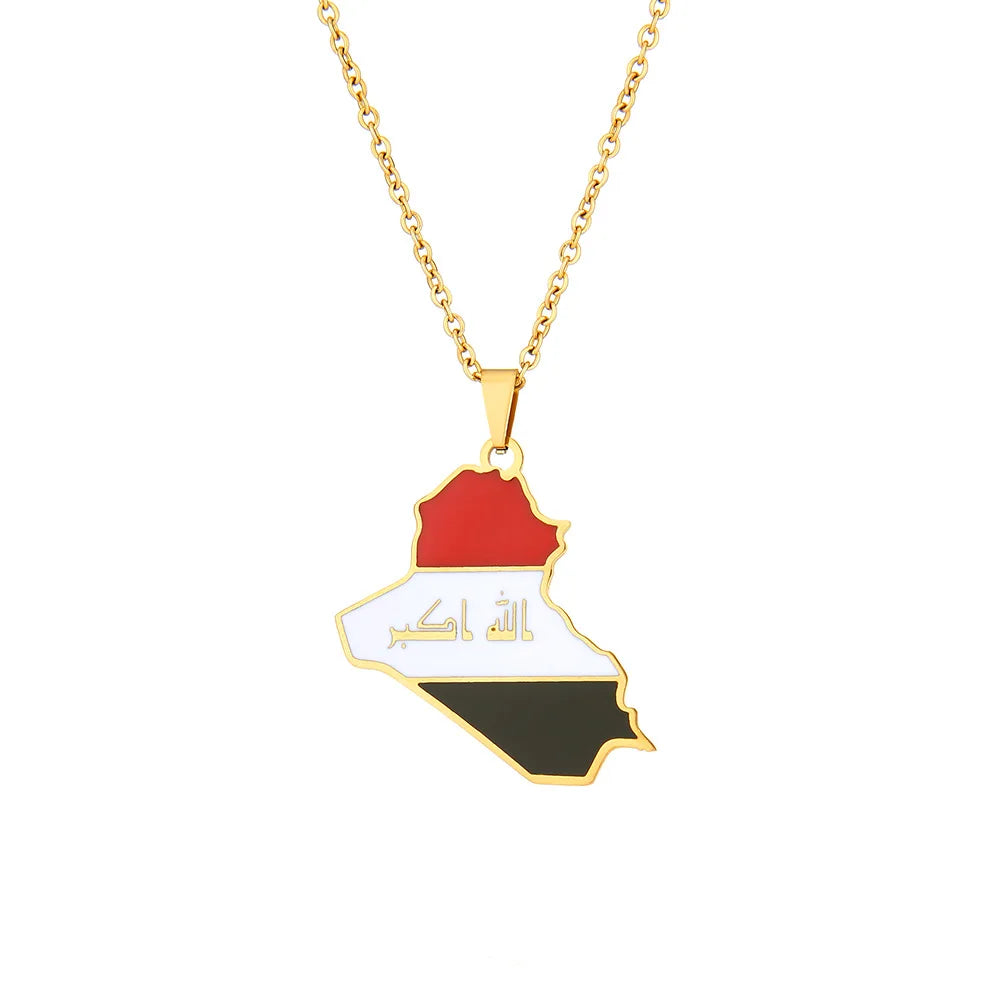 Stainless steel Iraq map necklace