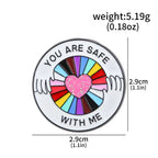 You Are Safe With Me Rainbow Glitter Heart Enamel Pin LGBTQ