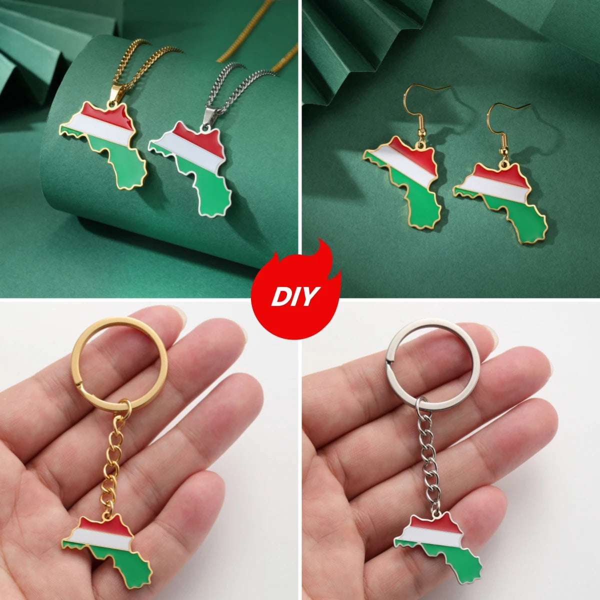Colorful Kurdistan Map Flag Necklace Earring Keychain