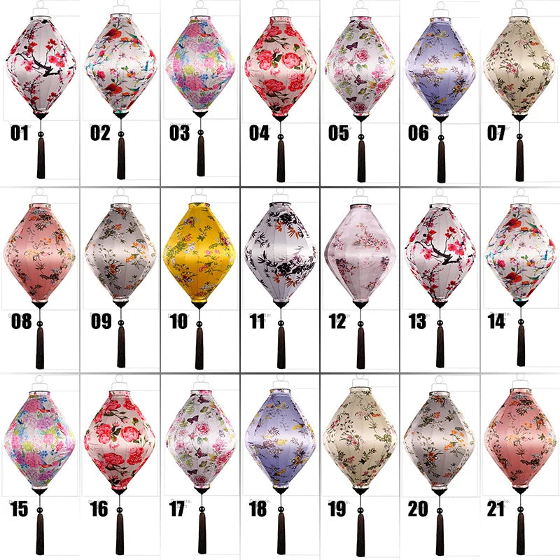 Chinese Floral Pattern Silk Lantern