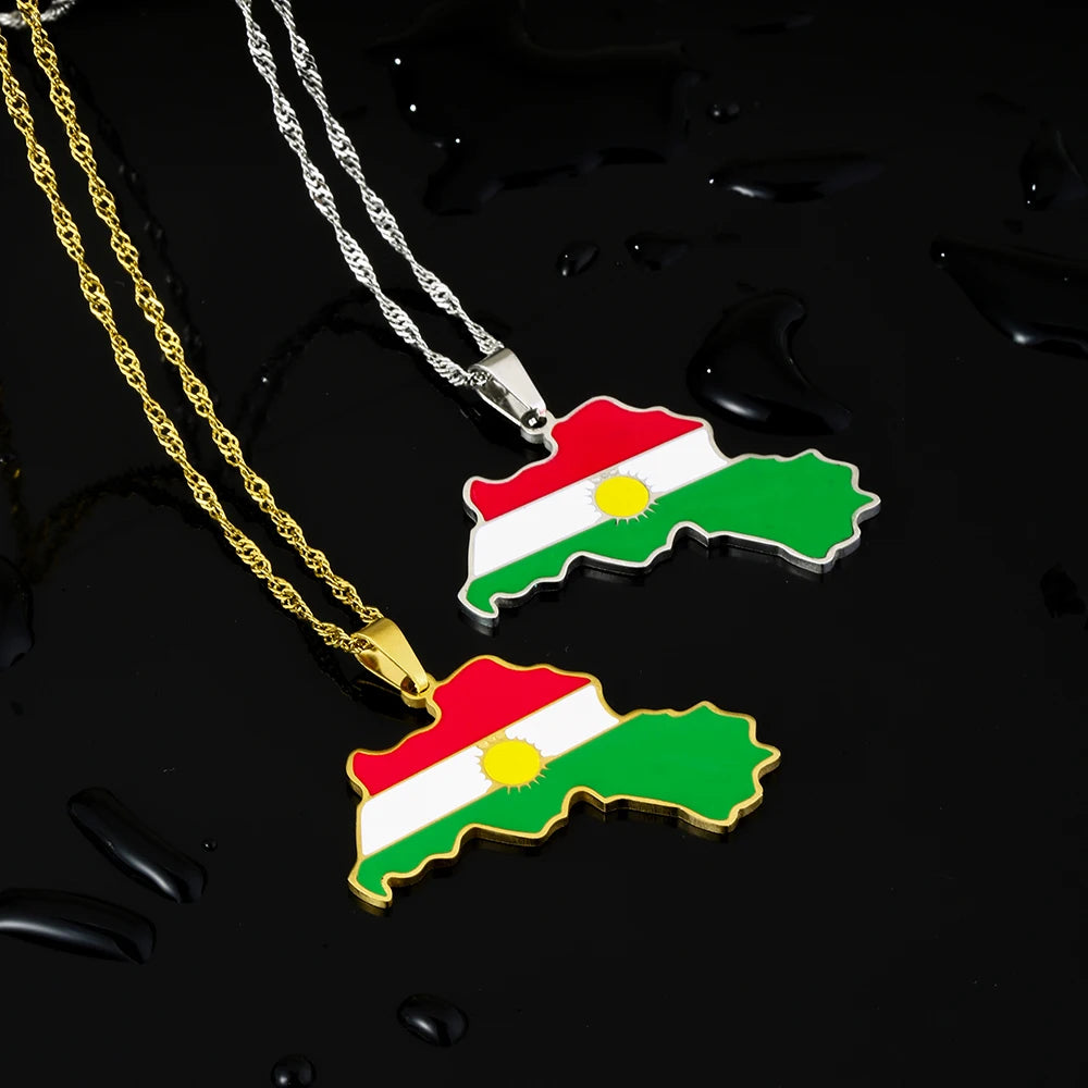 Kurdistan Map Flag Pendant Necklace