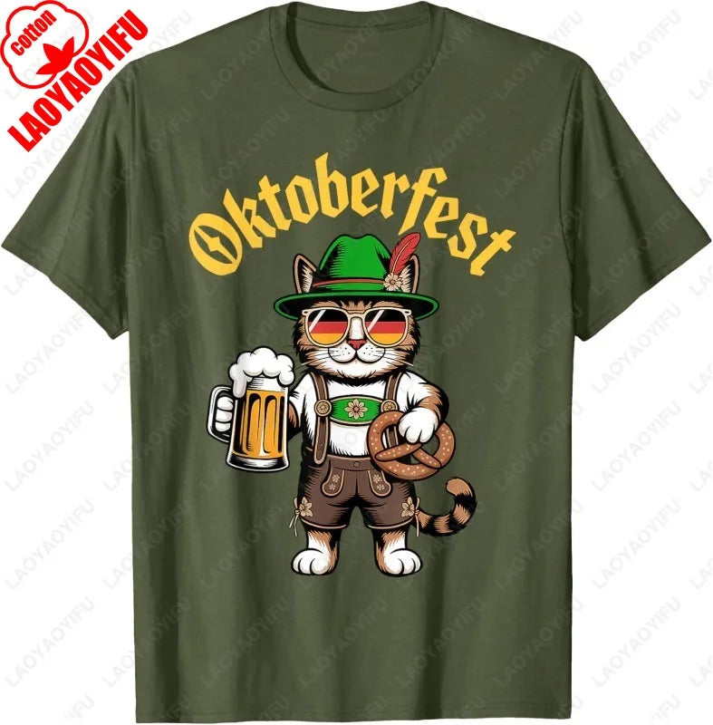 Funny Oktoberfest Cute Cat Pretzel Beer Funny Party Adults T-Shirt