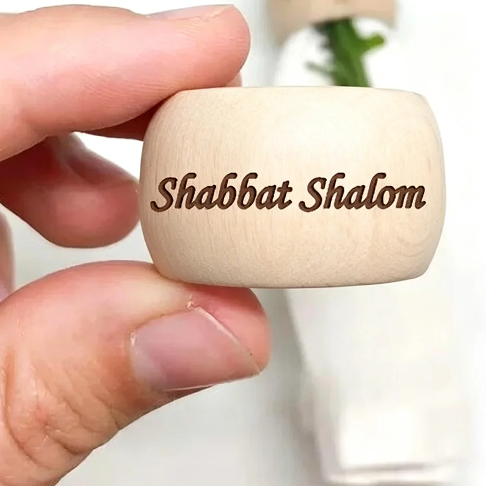 5Pcs Shabbat Shalom Wooden Napkin Rings