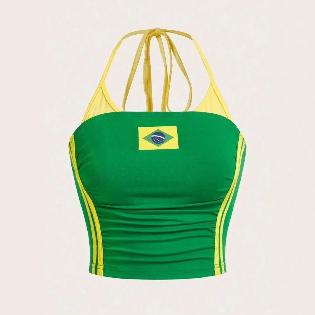 Brazil Flag Crop Top Women