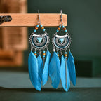 White Semicircle Long Feather Tassel Ladies Earrings