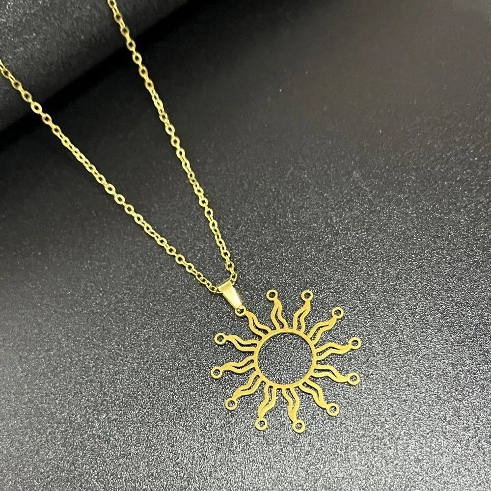 Stainless Steel Crystal Sunflower Necklace
