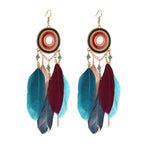 TopHanqi Bohemian Hollow Dream Catcher Leaf Feather Earrings