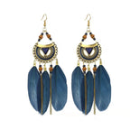 White Semicircle Long Feather Tassel Ladies Earrings