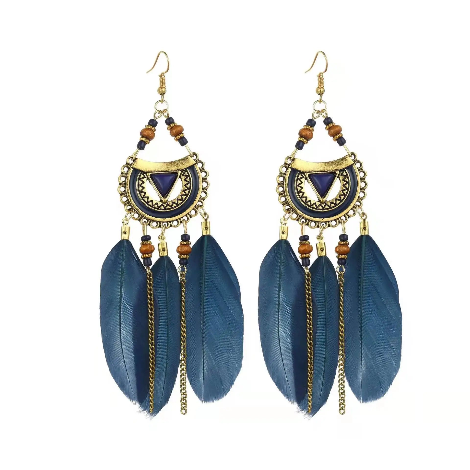 White Semicircle Long Feather Tassel Ladies Earrings
