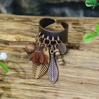 Ethnic Flower Feather Tassel Rings For Women Vintage Antique