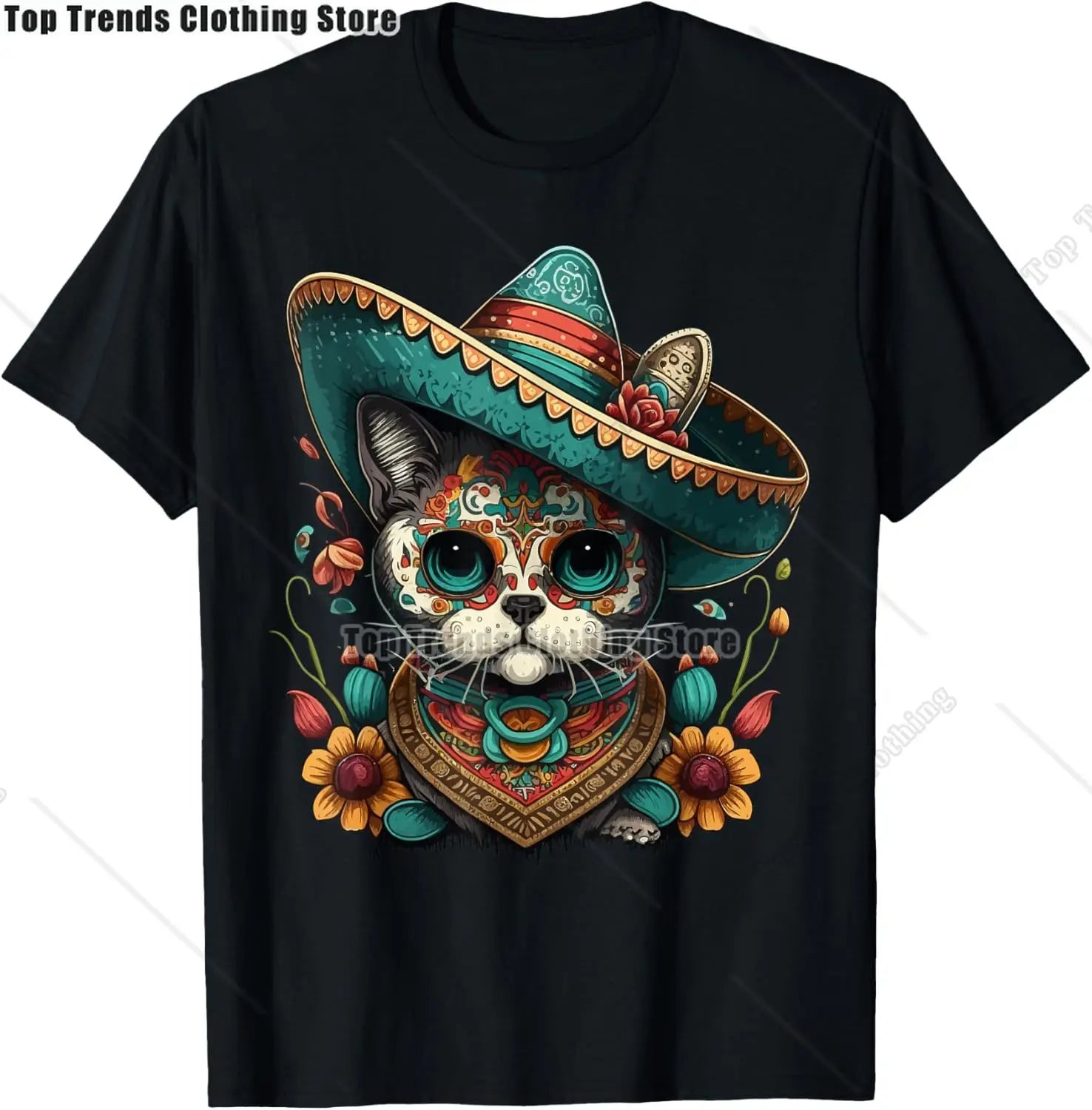 Cute Sugar Skull Cat Dia De Los Muertos Day of The Dead T-Shirt Mexican
