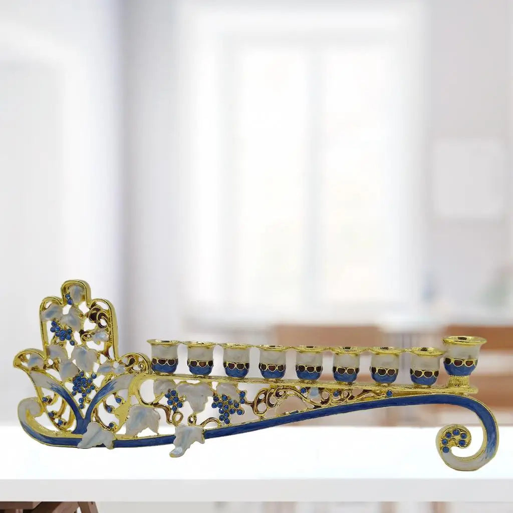 Hanukkah Hand Painted Enamel Menorah Candelabra Chanukah
