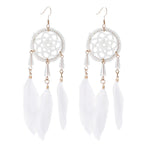 TopHanqi Bohemian Hollow Dream Catcher Leaf Feather Earrings