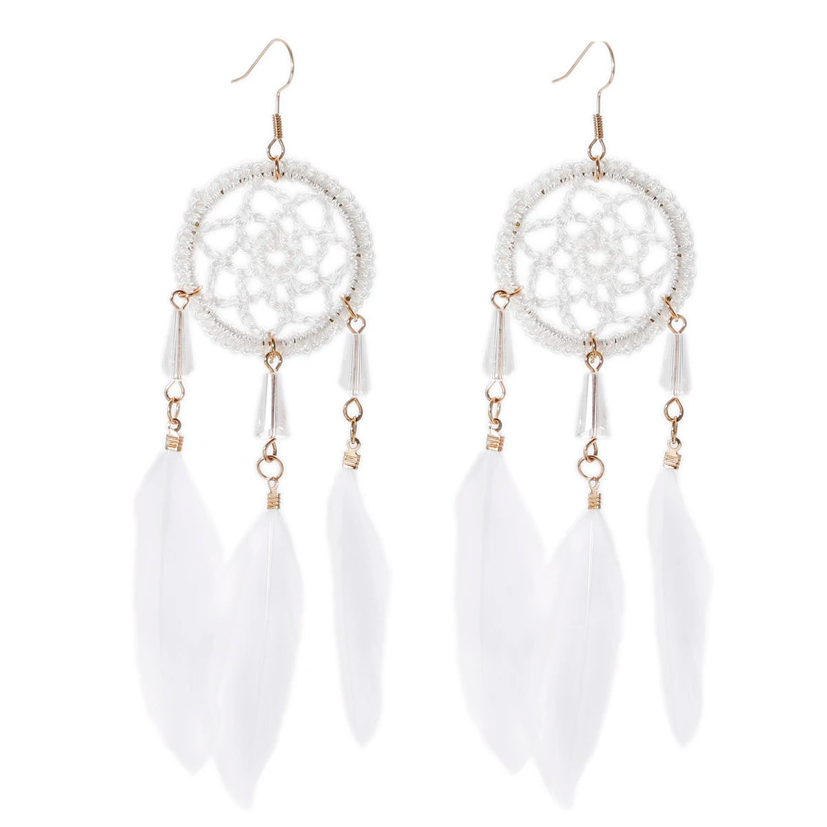 TopHanqi Bohemian Hollow Dream Catcher Leaf Feather Earrings