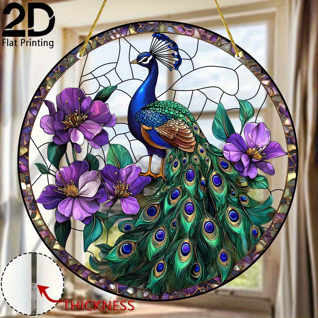 2D Flat, 1pc Vibrant Peacock Suncatcher