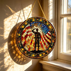 USA Flag Suncatcher Patriotic 2D Flat Soldier