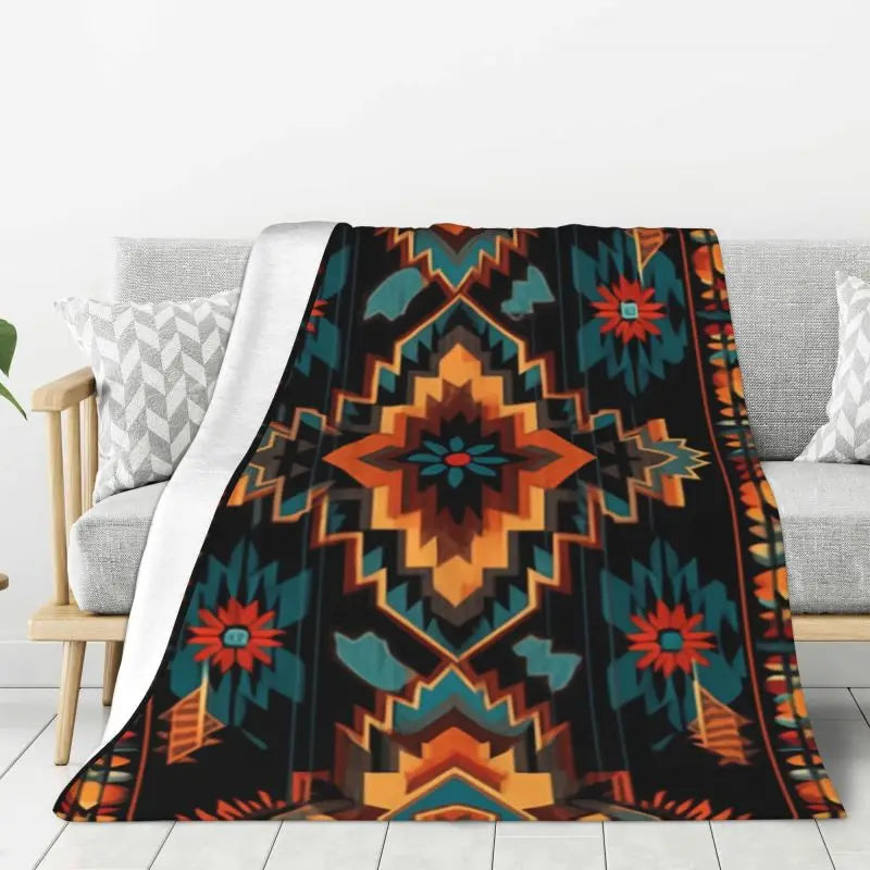 Native American Navajo Boho Aztec Pattern Blanket