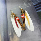 1Pair Tassel Dangling Earrings Colorful Feather Leather