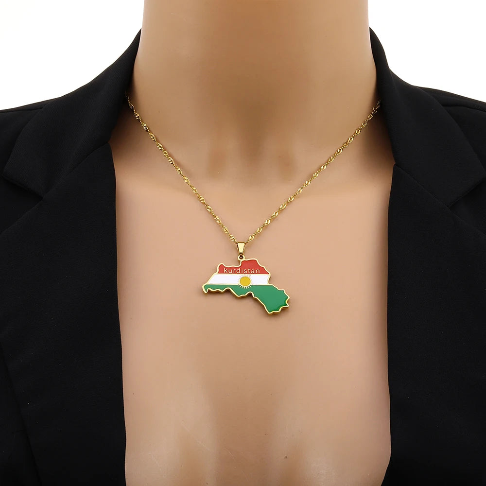 Kurdistan Map Flag Pendant Necklace