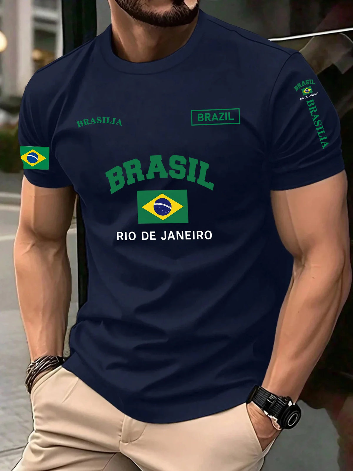 Brazilian Flag Print Tee Shirt