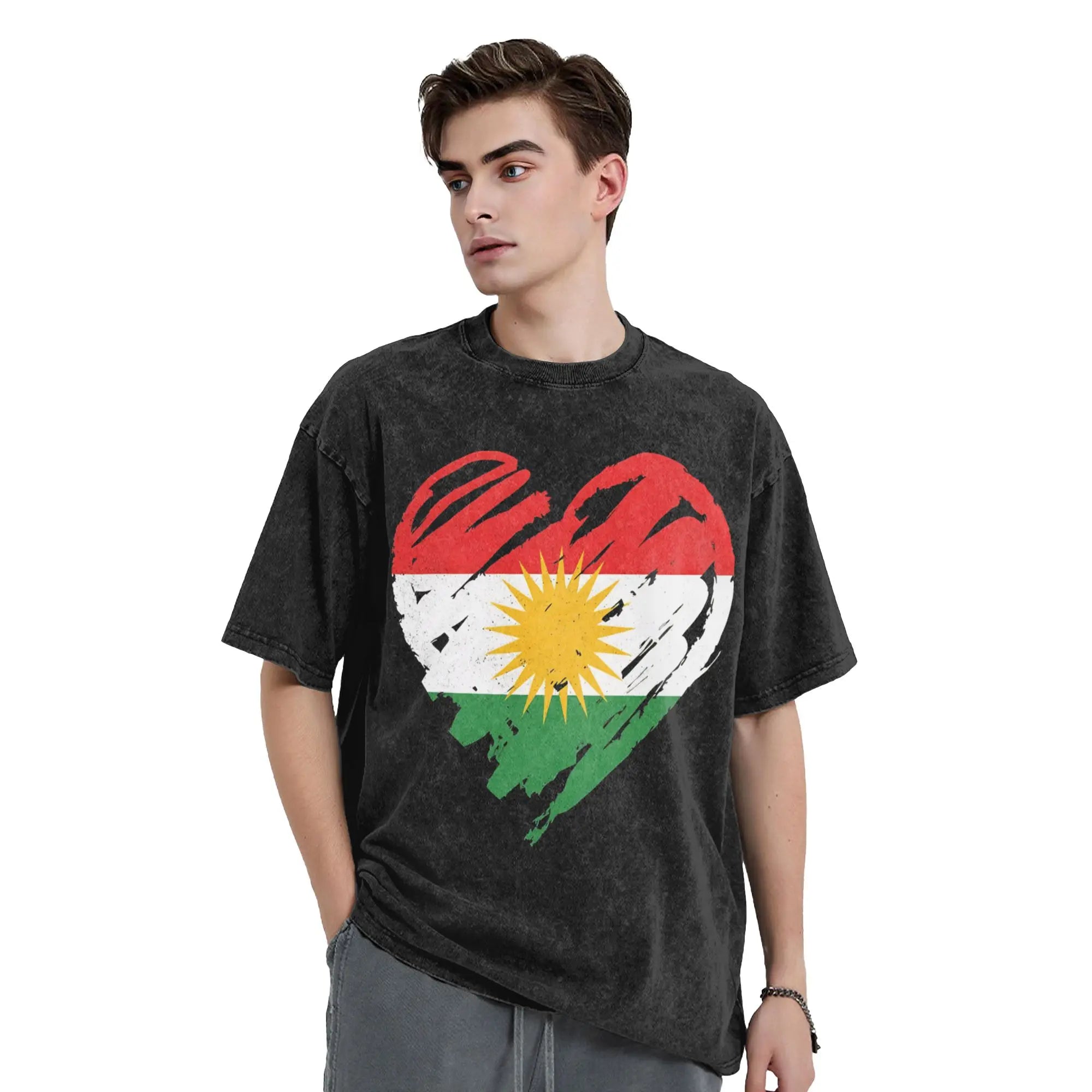 تيشيرت رجالي ونسائي أنا أحب كردستان بتصميم عتيق مغسول 100% قطن ملابس مضحكة بأكمام قصيرة ورقبة مستديرة مقاس 6XL