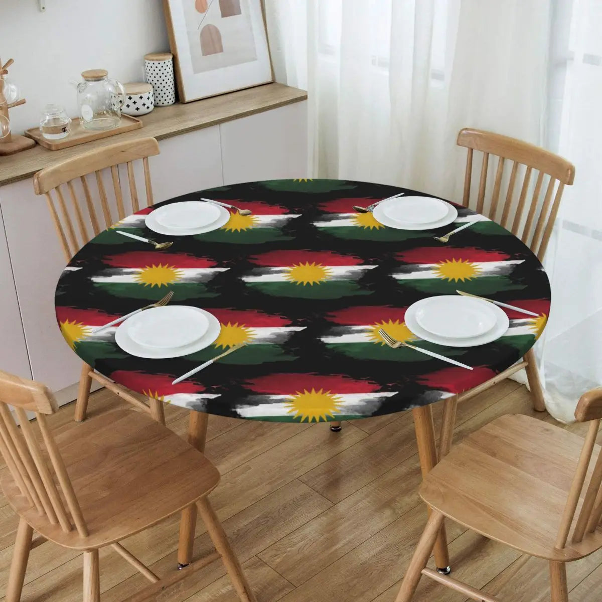 Kurdistan Flag Waterproof Round Tablecloth
