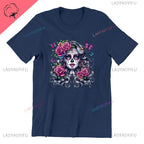 Skull T-Shirt La Catrina Girl with Purple Roses Dia De Los Muertos Day of The Dead