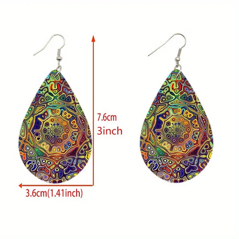 Flower double-sided pattern wooden earrings