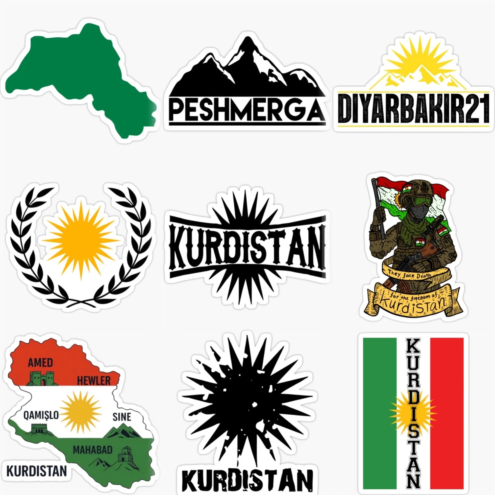 Kurdistan Flag Map Emblem Stickers