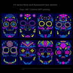 Waterproof Fluorescent Temporary Tattoo Stickers Day of the Dead