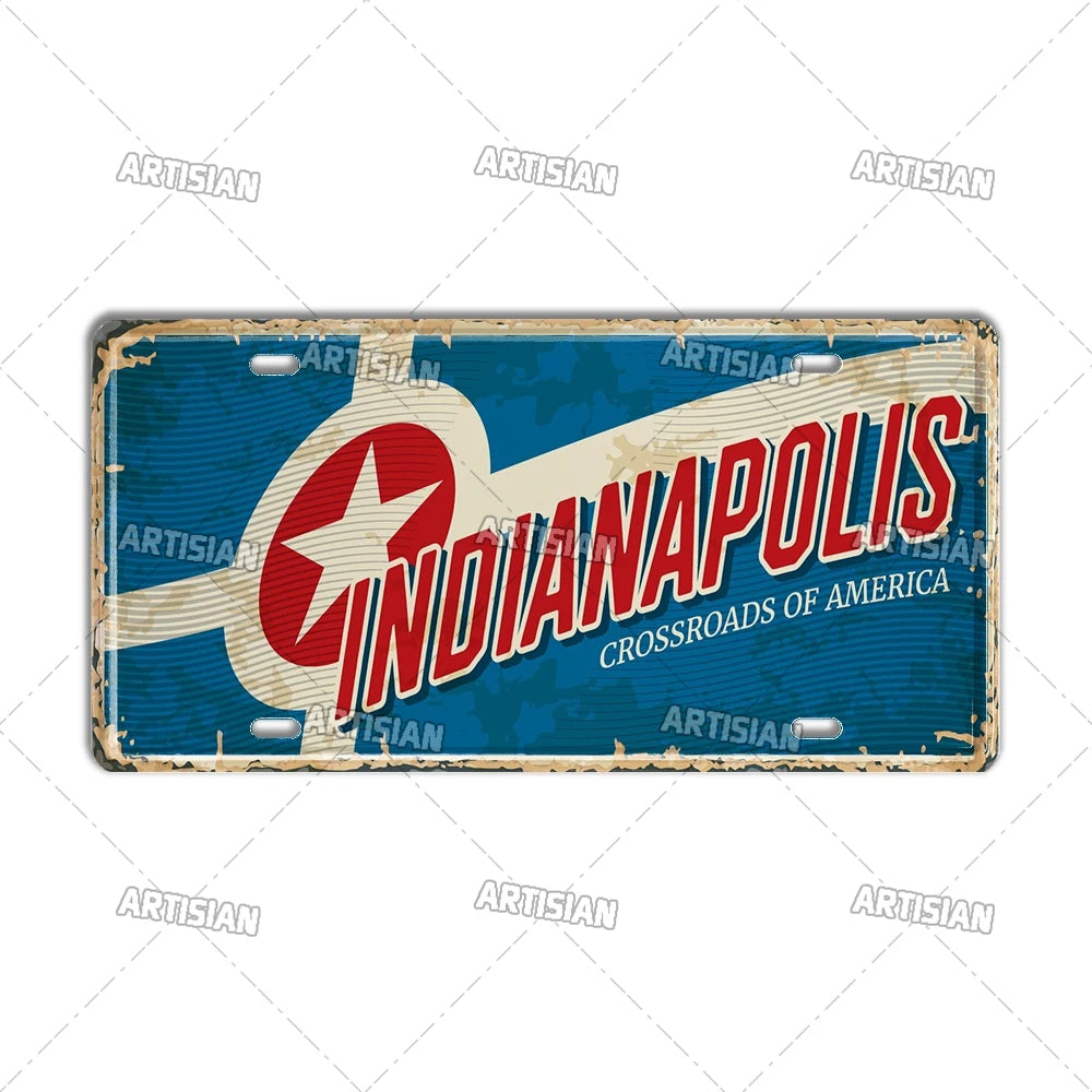 USA License Plate Landmark Metal Sign