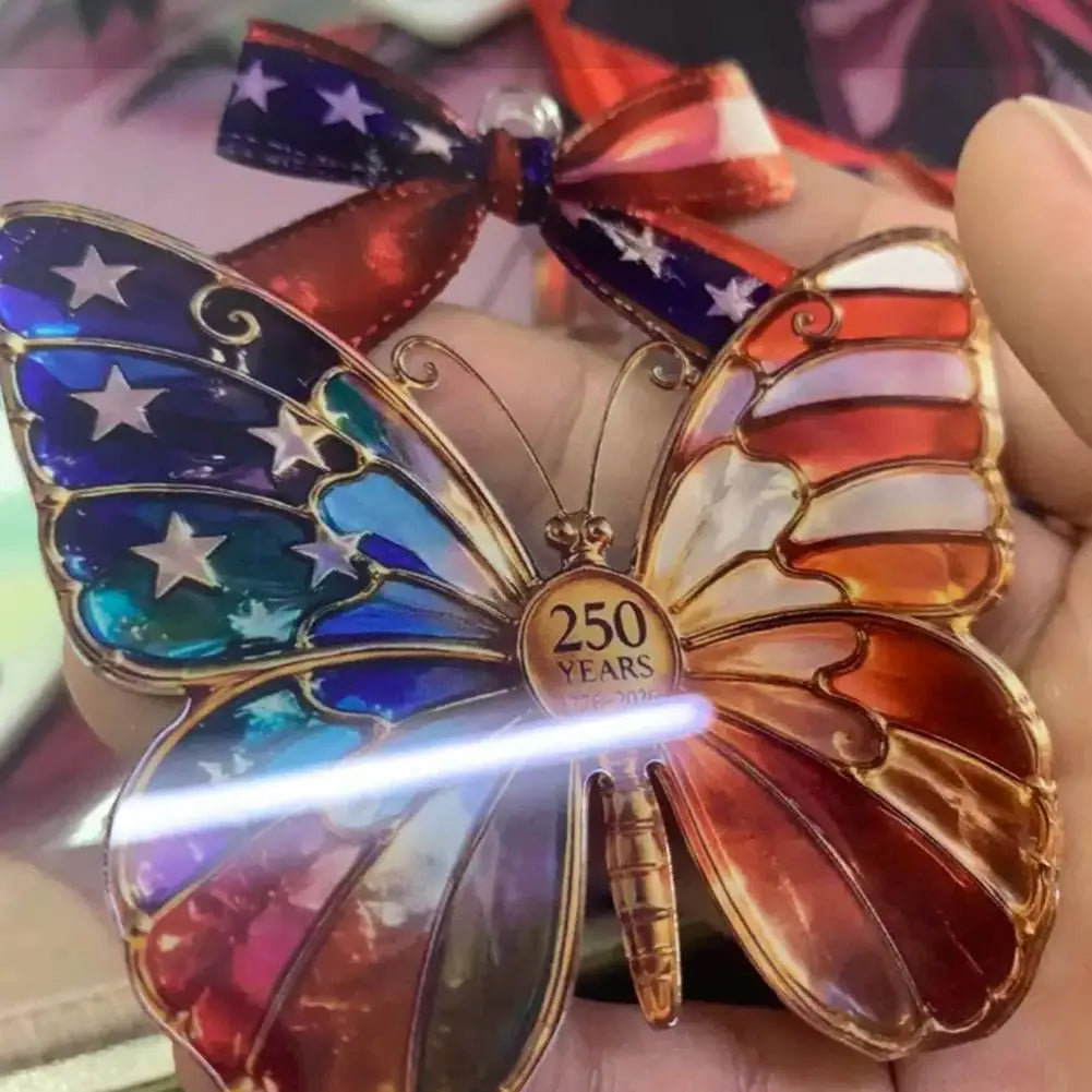 2D USA Patriotic Stained Glass Style Hanging Ornaments