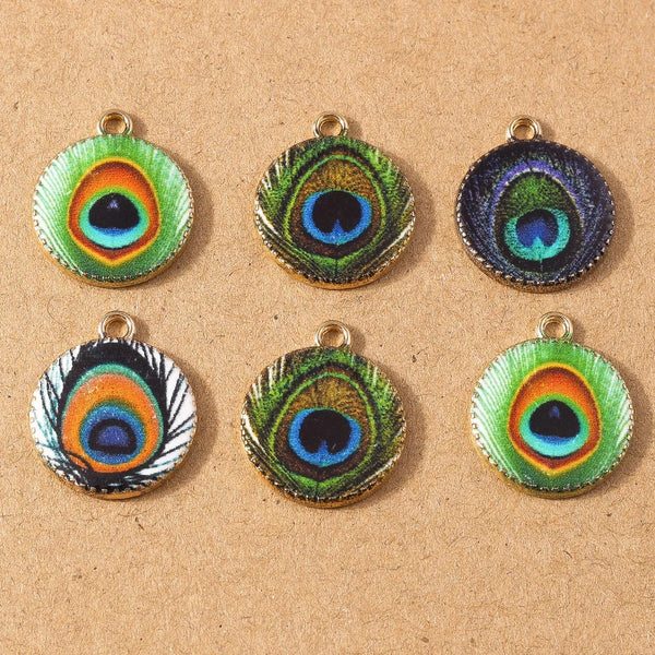 10pcs Enamel Peacock Feather