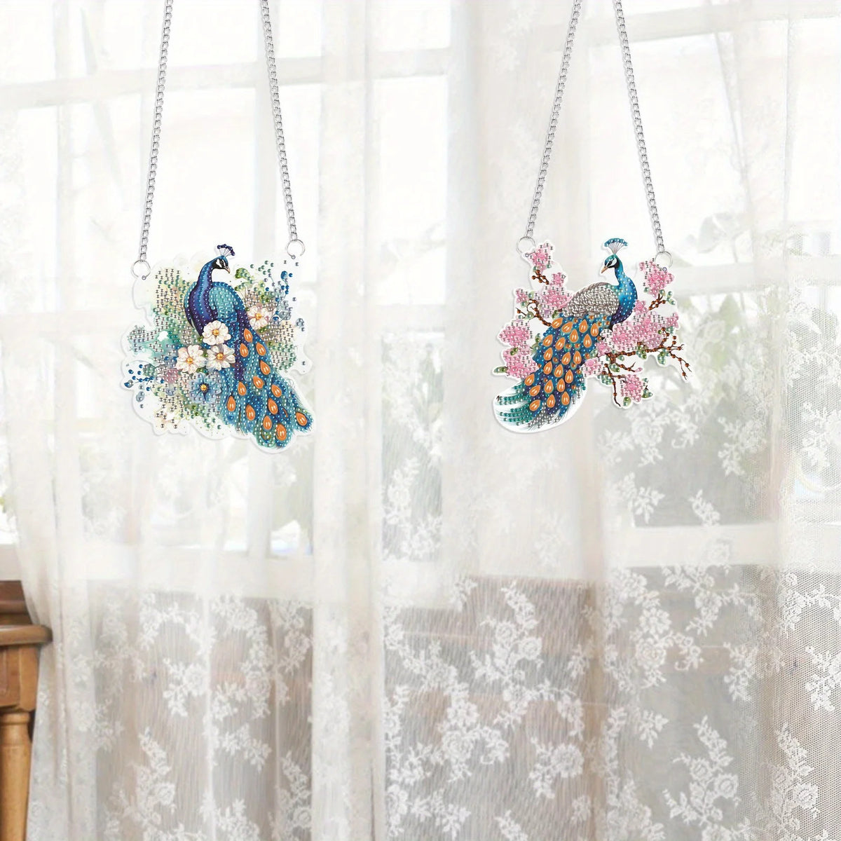 2 Pcs Beautiful Peacock Hanging Diamond Craft Painting Kit