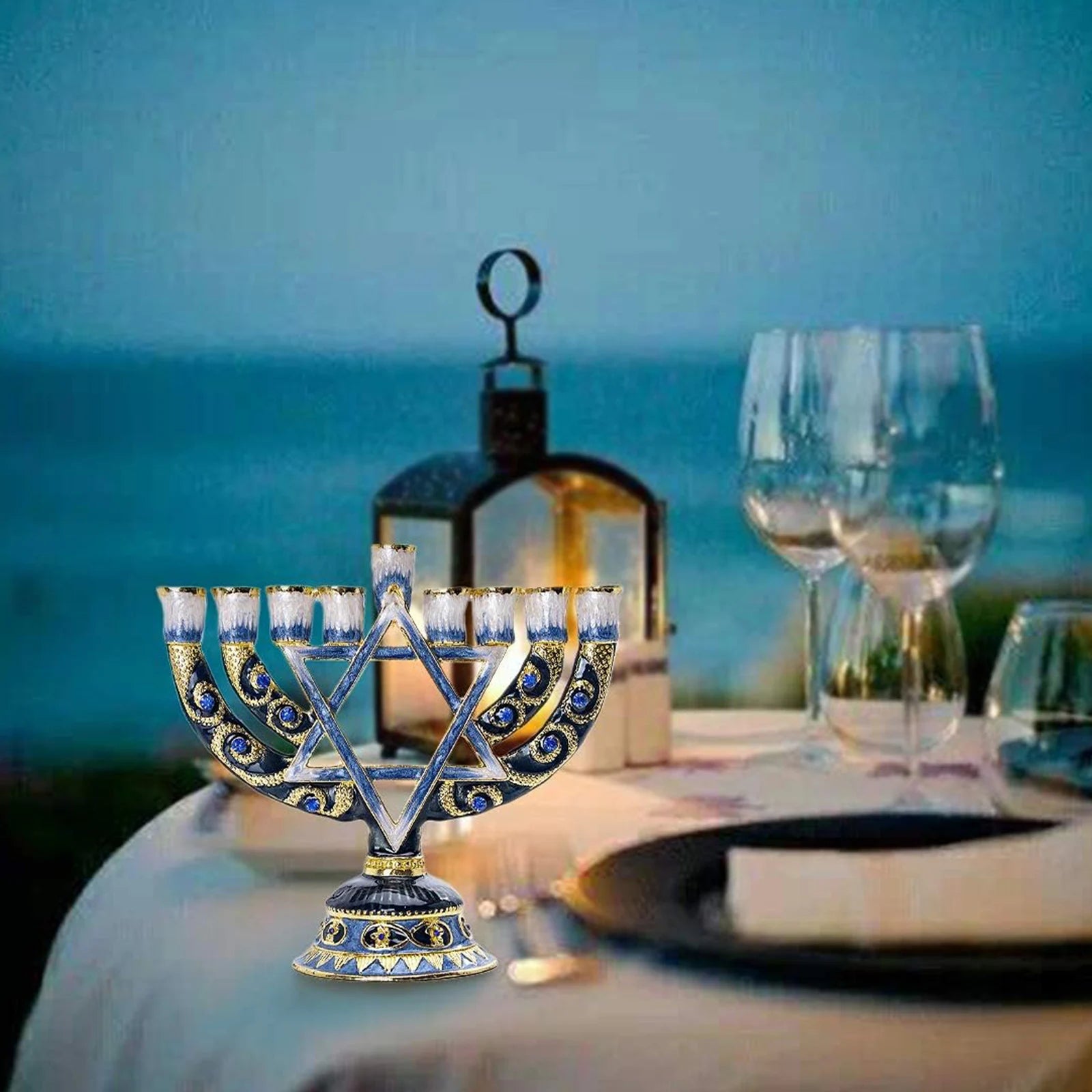 Blue Candlesticks for Hanukkah Menorah Candle Holder