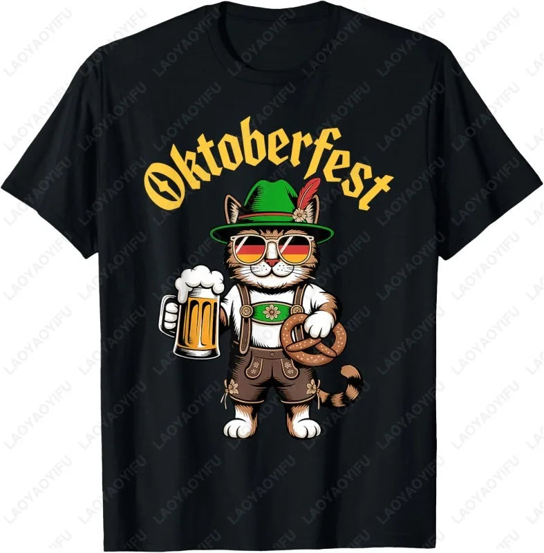 Funny Oktoberfest Cute Cat Pretzel Beer Funny Party Adults T-Shirt