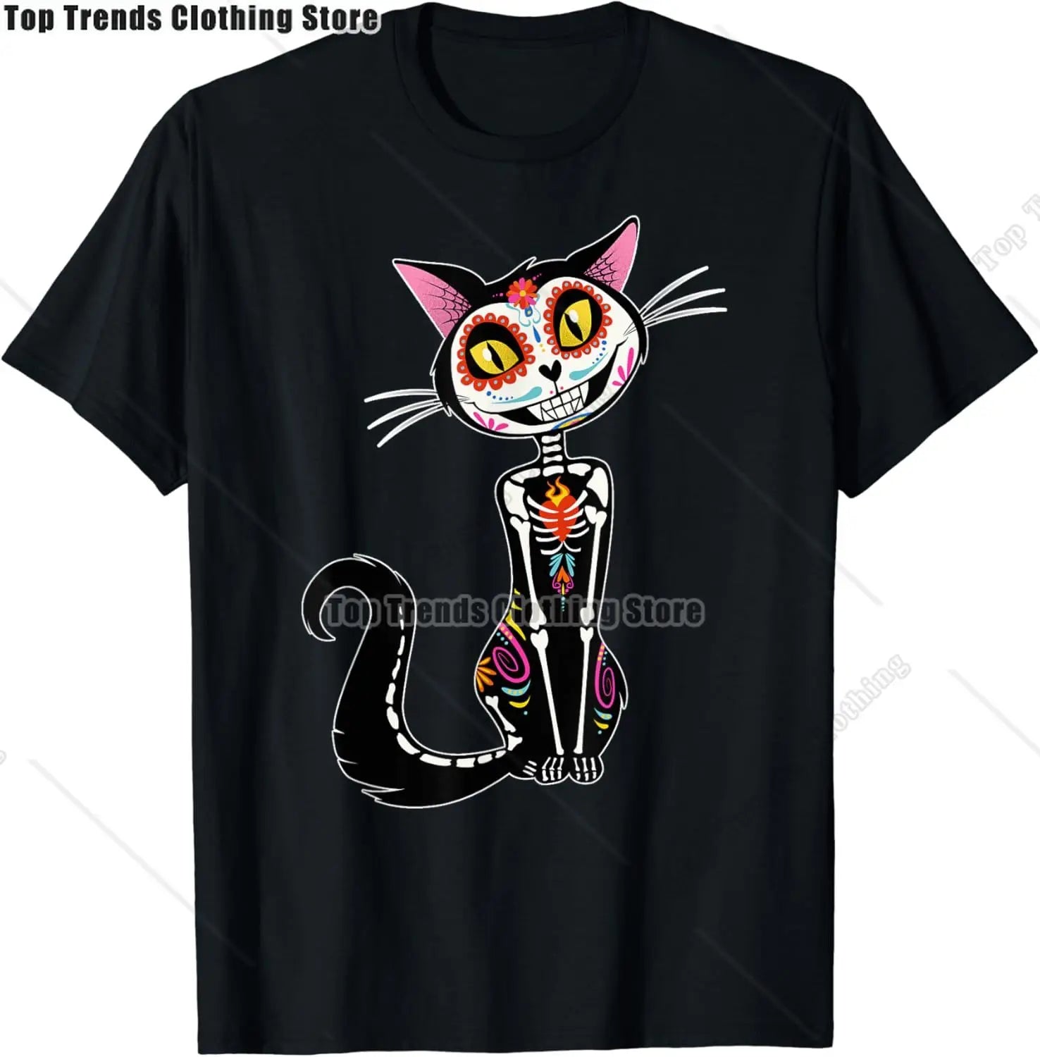 Cute Sugar Skull Cat Dia De Los Muertos Day of The Dead T-Shirt Mexican