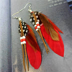 1Pair Tassel Dangling Earrings Colorful Feather Leather