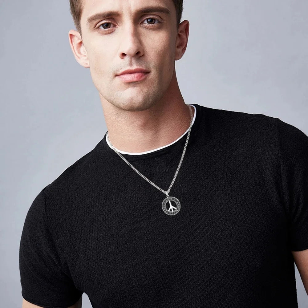 Peace Sign Choker for Men Stainless Steel Pendant Necklace